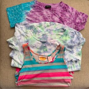 Lot of 3 Colorful Shirts Dress Tie Dye Striped Short Sleeve Size Medium